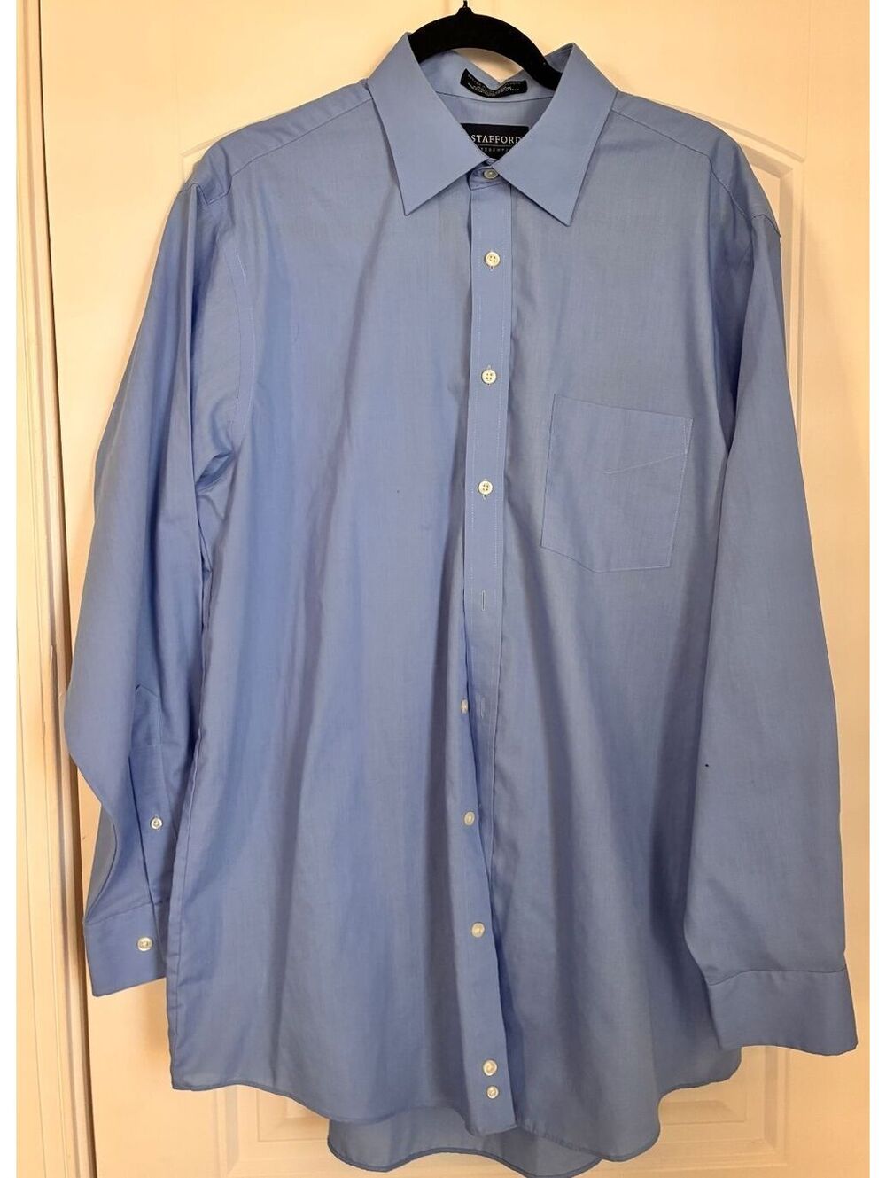 Stafford Essentials Men's Light Blue Cotton Blend Dress Shirt Regular Fit 16.5